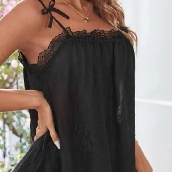 Sexy Contrast Lace Tie Shoulder Cami Nightdress - Picture 6 of 7